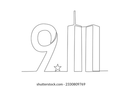 A tower, 911, and a star. 911 one-line drawing