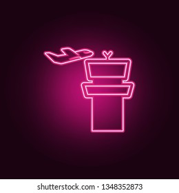 tower and airplane icon. Elements of Airport in neon style icons. Simple icon for websites, web design, mobile app, info graphics