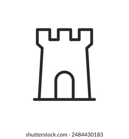 Torre, castillo antiguo, icono de estilo lineal. Ancho de trazo editable
