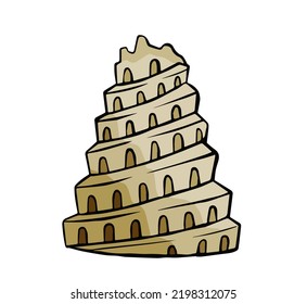 Tower Of Babel. Ancient City Babylon Of Mesopotamia And Iraq. Biblical Story. Sumerian Civilization. History And Archaeology. Hand Drawn Sketch