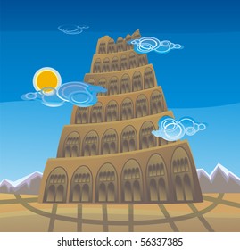 The Tower of Babel was an enormous tower built at the city of Babylon, vector editable religion concept, based on ancient history in holy bible