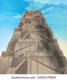 The tower of Babel. Genesis 11. Biblical vector illustration. 