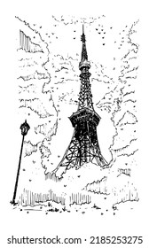 Tower Black and white vector illustration, Hand drawn, Tower sketch