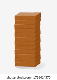 Tower of blocks made of wooden bricks. The concept of the geometric design of the game, logical entertainment for children and adults. Vector graphics isolated on white background.