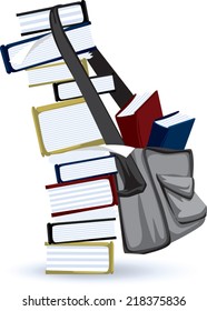 Tower Of Books and School Bag. A illustrated element suitable for academic themed designs. 