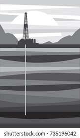 Tower and bore hole, for oil extraction, vector illustration