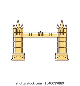 Tower Bridge flat icon - historic architecture landmark of London, United Kingdom. Famous England tourist attraction and thames connection road - isolated vector illustration