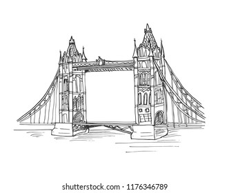 Tower Bridge in flat style isolated on white background.