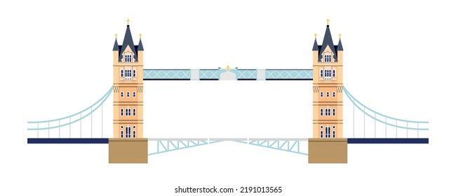 Tower Bridge Flat Vector Illustration, London Attractions, England Landmark