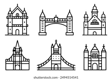 Tower Bridge Line Kunstillustrationen, die Londons ikonisches Wahrzeichen zeigen