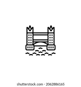 Icono de línea de puente en torre, plantilla de vector