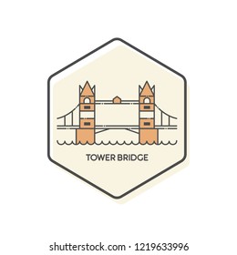 Tower Bridge - London, England Lineal Icon. Landmark Buildings Icon Vector Illustration Concept.
