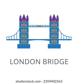 Tower Bridge in London flat vector icon. Cartoon drawing or illustration of landmark or tourist attraction on white background. Traveling, vacation, sightseeing, tourism concept