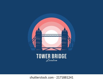 Tower Bridge Of London Logotype. World Greatest Architecture Illustration. Modern Moonlight Symbol Vector. Eps 10