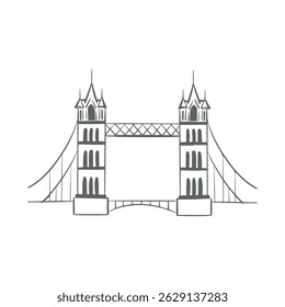 Tower Bridge em Londres delinear ícone vetorial. Ilustração desenhada à mão do marco ou atração turística no fundo branco. Viajar, férias, turismo, conceito. Ilustração vetorial
