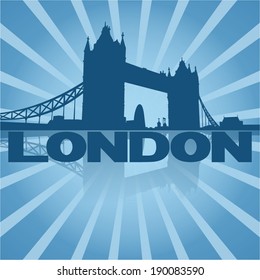 Tower Bridge London reflected with blue sunburst vector illustration