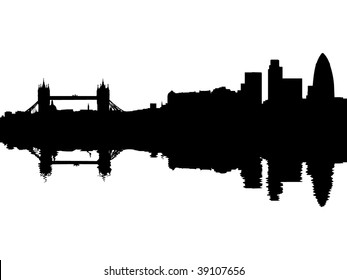 tower bridge and London skyline reflected with ripples illustration