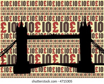 Tower bridge London with ten pound currency