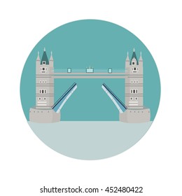 Tower Bridge in London, the UK. Drawbridge opening. One of English symbols. Tower Bridge is a combined bascule and suspension bridge in London. Vector design illustration. Flat style.