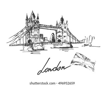 Tower bridge, London, UK. Hand drawn vector illustration.