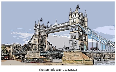 Tower Bridge London, UK (United Kingdom, England) in vector illustration.
