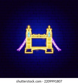 Signo de neón del puente de la torre. Ilustración vectorial de la promoción nacional del país.