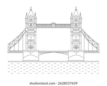 Tower Bridge - Symbol of England. Linear illustration