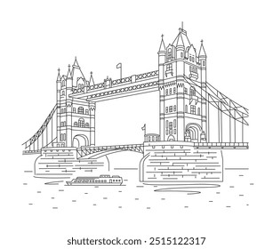 Tower Bridge, ilustração vetorial, estilo de linha. Atrações de Londres.