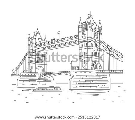 Tower Bridge, vector illustration, line style. London Attractions.