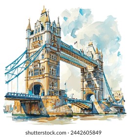 tower bridge vector illustration in watercolour style