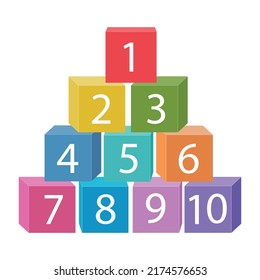 A tower of bright colored bricks with numbers. Vector illustration on a white background.