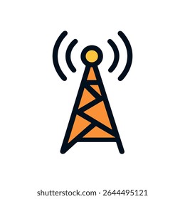 Tower broadcasting network connectivity signal. Icon symbol illustration