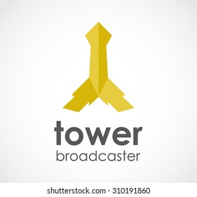 Tower building broadcaster signal abstract vector logo design template satellite technology business icon digital future company symbol concept