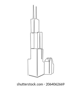 Tower building continuous single line drawing. Minimalistic simple hand drawn illustration