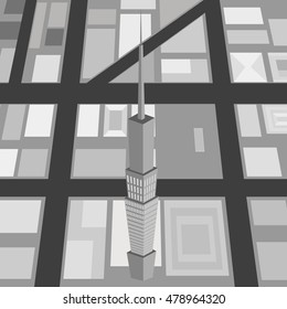 Tower building. Grey city map. Vector architectural background.