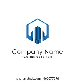 tower building hexagon logo template