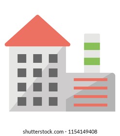 
Tower building with hut roof and chimney, an icon for factory 
