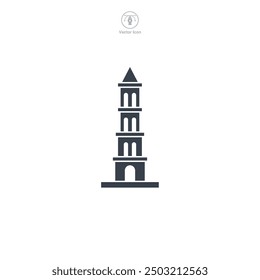 Ilustración vectorial del icono del edificio de la torre aislada en el fondo blanco