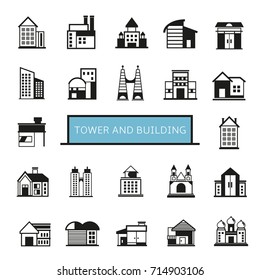 tower and building icons set