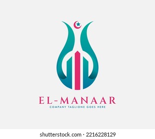 ilustración del diseño de la torre y el logotipo de la construcción.al manaar media tower en inglés
