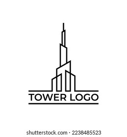 Torre dorada de diseño lujoso logo. Logotipos de inversión, rascacielos, negocios, empresas y bienes raíces con un estilo de arte de línea simple.