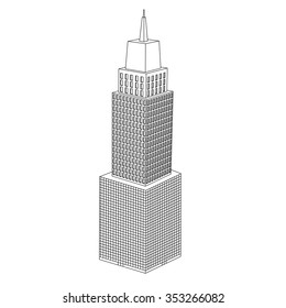 Tower building. Vector black and white Illustration. City map building 3d isometric icon.