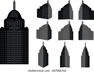 Tower building vector set. Collection of city and landscape.Building with many views