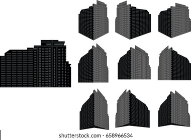 Tower building vector set. Collection of city and landscape.Building with many views