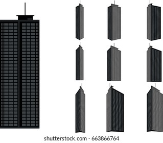 Tower building vector set. Collection of city and landscape.Building with many views