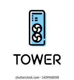 Tower case desktop computer product type thin line style icon with text label