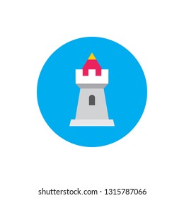 Tower castle - concept colored icon in flat graphic design style. Sign for website, mobile application, presentation, infographic. Fortress protection symbol. Vector illustration. 