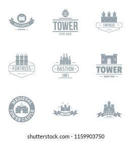 Tower castle logo set. Simple set of 9 tower castle vector logo for web isolated on white background