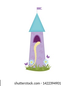 Tower Castle Rapunsel icon flat, cartoon style. Isolated on white background. Vector illustration