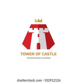 Tower of castle - vector logo template concept illustration in flat style design. Crown sybol. Antivirus sign. Protection icon.